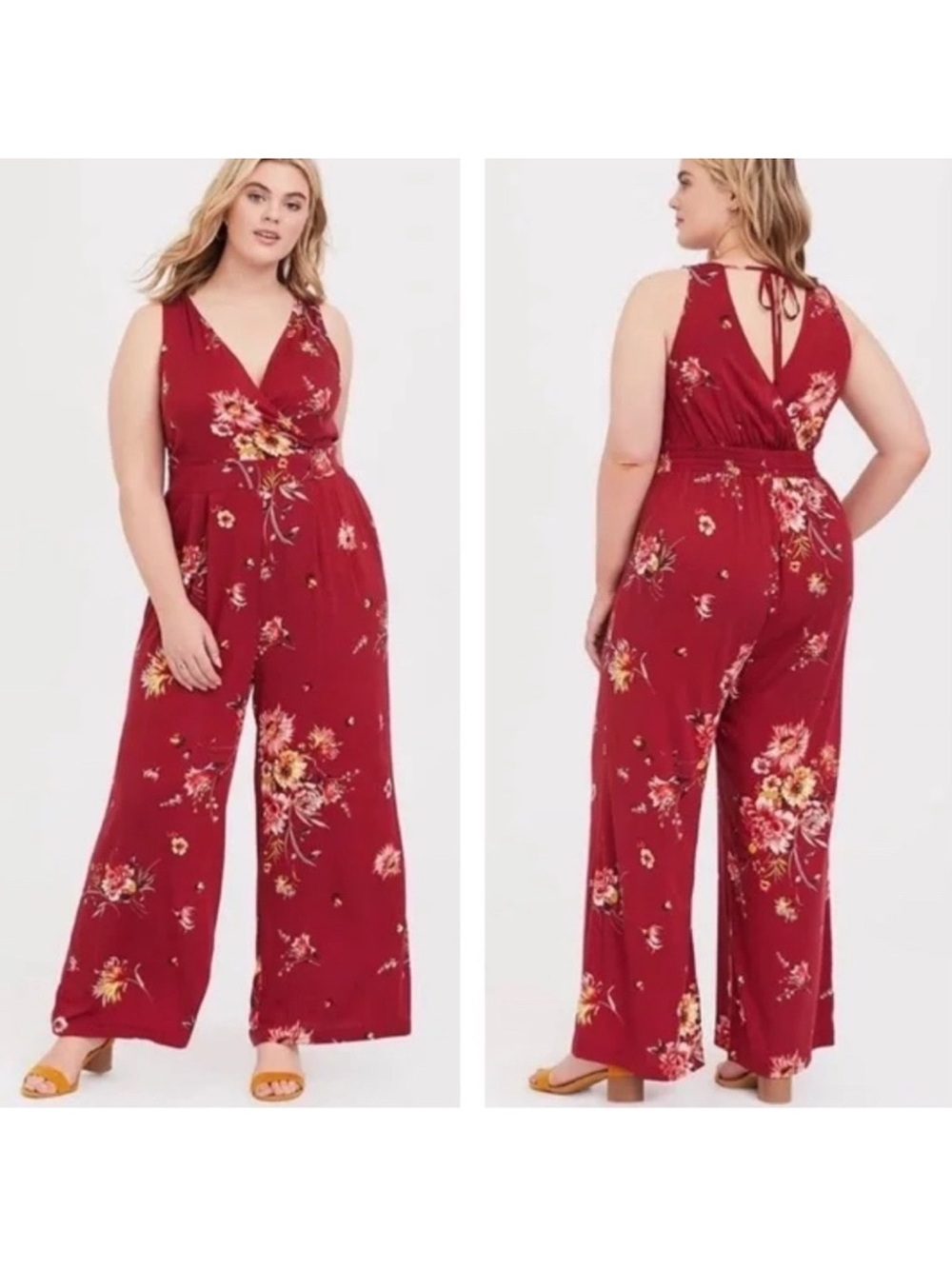 Torrid Red Floral Challis Boho Jumpsuit